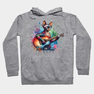 Devon Rex Cat Playing Guitar Hoodie